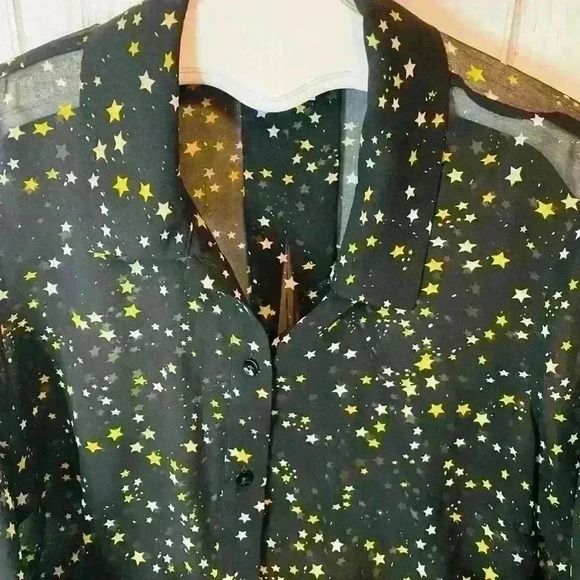 CAbi Galaxy long sleeve sheer button up Blouse - Picture 3 of 8